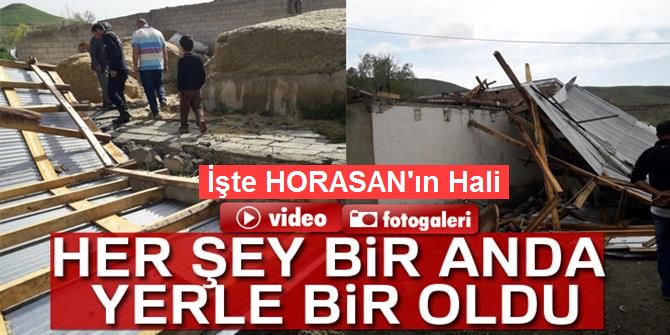 Erzurum'da şiddetli fırtına evleri yıktı