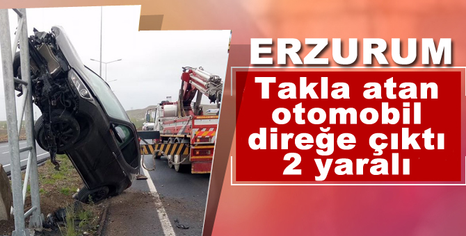 Takla atan otomobil direğe çıktı: 2 yaralı