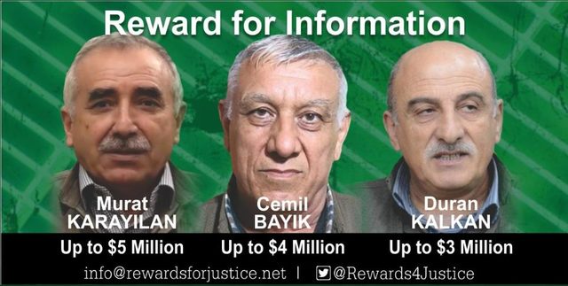 ABD'den 3 PKK'lı teröristin başına 12 milyon dolar ödül
