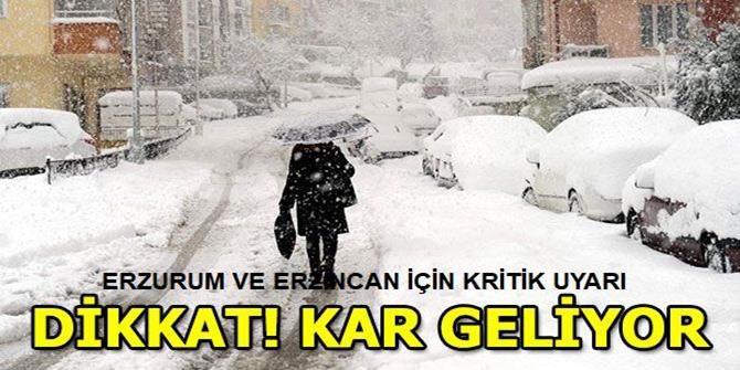 Erzurum ve Erzincan için kuvvetli kar uyar