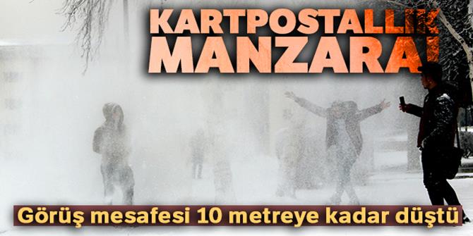 Erzurum'da kar kartpostallık görüntüler oluşturdu