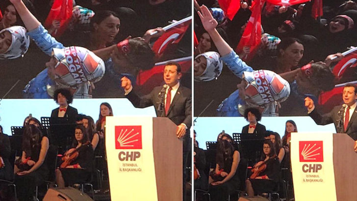 CHP'nin İstanbul adayı Ekrem İmamoğlu'nun töreninde Erdoğan detayı
