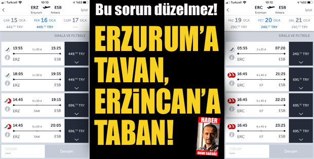 Erzurum'a tavan, Erzincan'a taban!