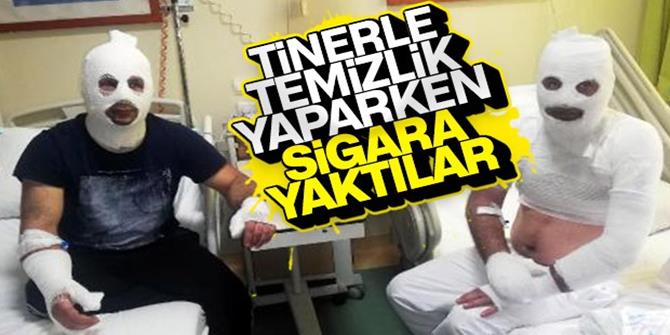 Tinerle temizlik yaparken sigara yakınca kıyafeti alev aldı