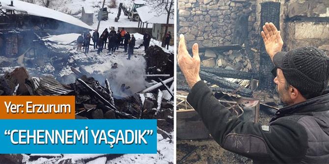Erzurum'da çıkan yangında 3 ev ile ahır ve samanlık yandı