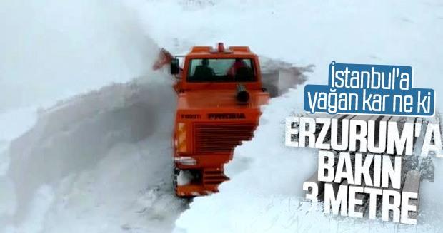 Erzurum yoğun kar yağışı altında