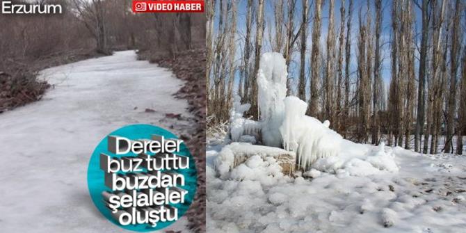 Erzurum'da dereler buz bağladı