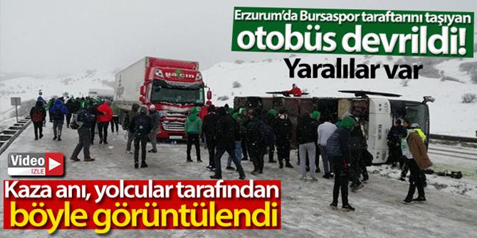 Bursasporlu taraftarların otobüsü devrildi