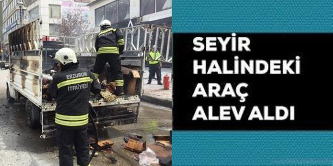 Erzurum’da kamyonet cadde ortasında yandı