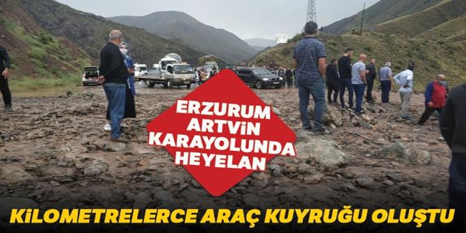 Erzurum - Artvin karayolunda heyelan