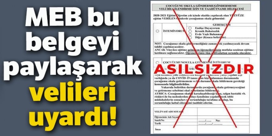 MEB bu belgeyi paylaşarak velileri uyardı