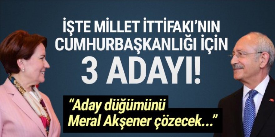 İşte Millet İttifakı'nın Cumhurbaşkanlığı için 3 adayı