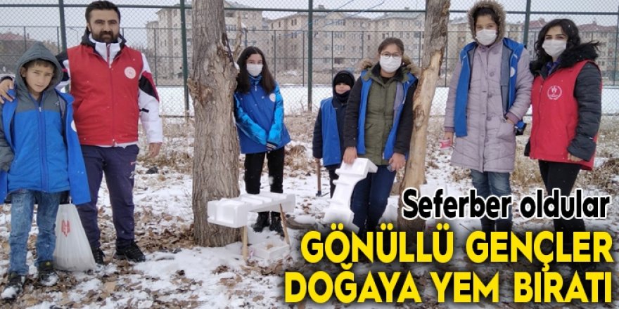 Gönüllü gençler ve çocuklar doğadaki hayvanlara yem bıraktı