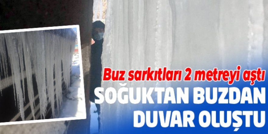 Erzurum’da soğuktan buzdan duvar oluştu Buz sarkıtları 2 metreyi aştı