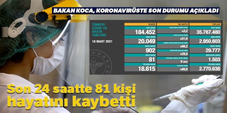 Türkiye'de son 24 saatte 81 kişi hayatını kaybetti