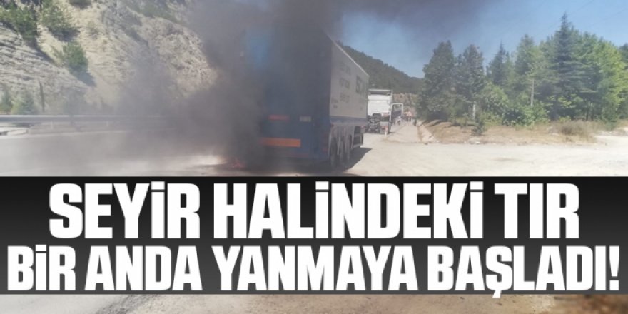 Seyir halindeki tırın çekicisi bir anda alev aldı