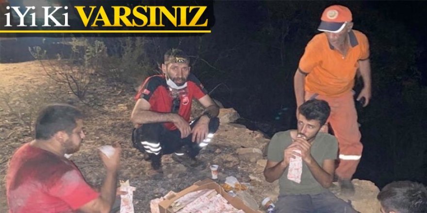 Yangın bölgesindeki personelin zorlu mücadele şartları