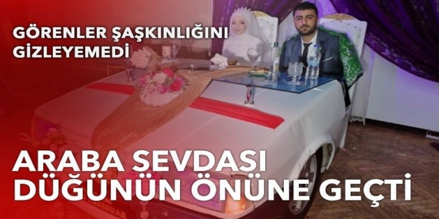 Otomobilin ön tarafını keserek gelin damat masası yaptı!