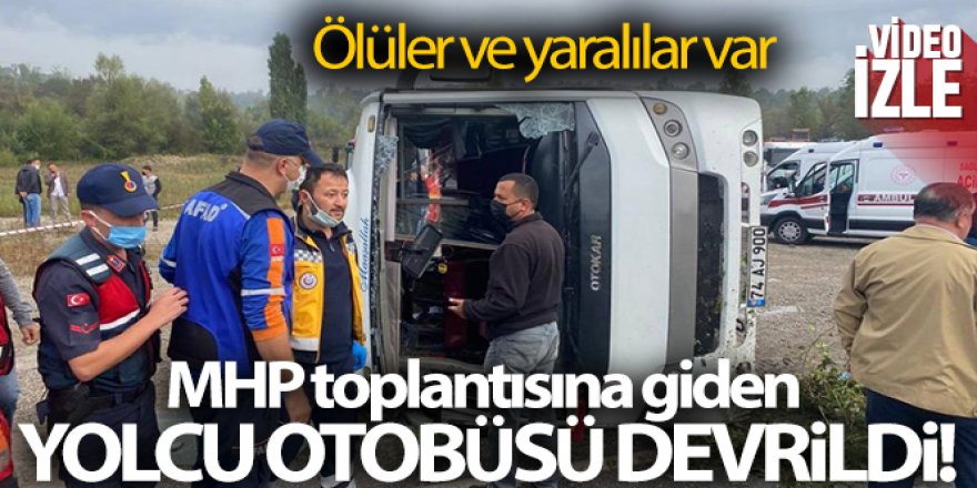 MHP toplantısına giden yolcu otobüsü devrildi! 2 ölü, çok sayıda yaralı var