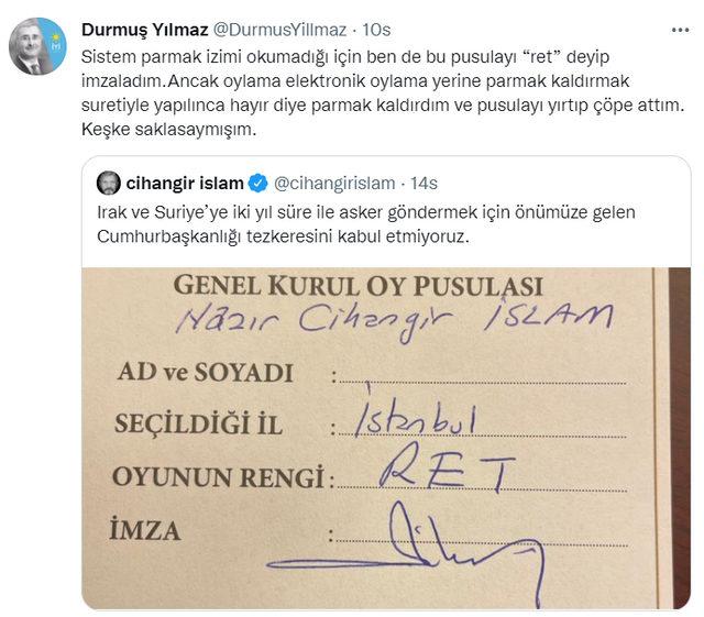 İYİ Parti'de tezkere çatlağı! Durmuş Yılmaz "Ret" oyu verdiğini açıkladı