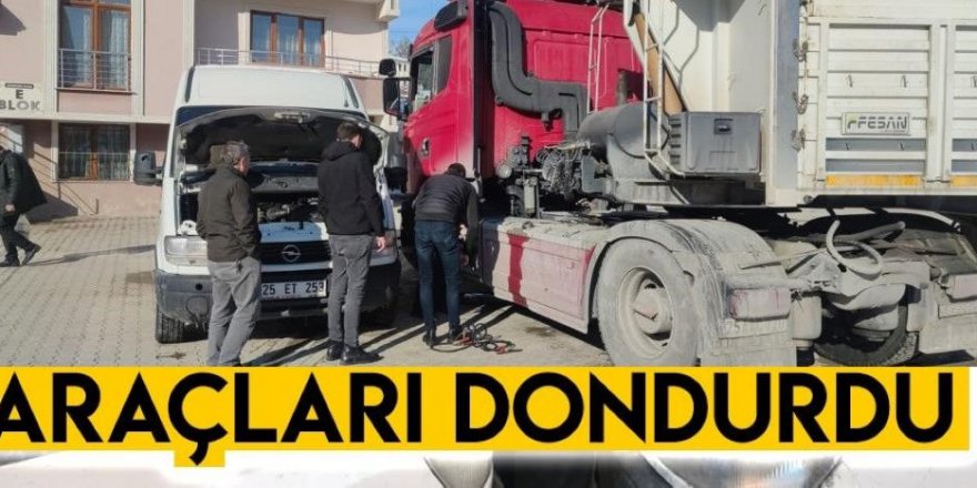 Erzurum'da Soğuk araçları dondurdu