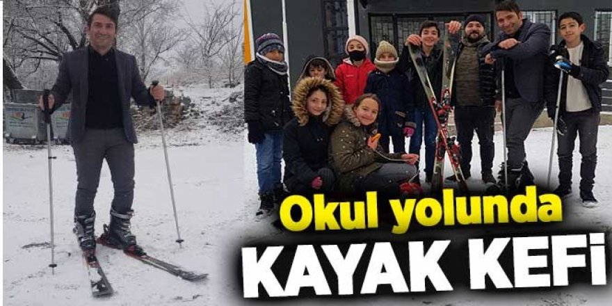 Okul yolunu kayak pistine çeviren öğretmen, kayarak okula gidiyor