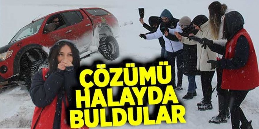 Araçlar kara saplandı, onlar halay çekti