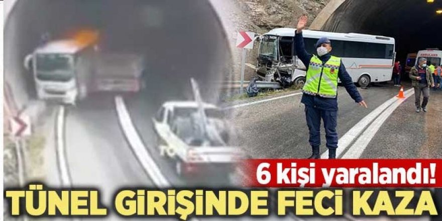 Kontrolden çıkan tır tünel girişinde yolcu otobüsüne böyle çarptı