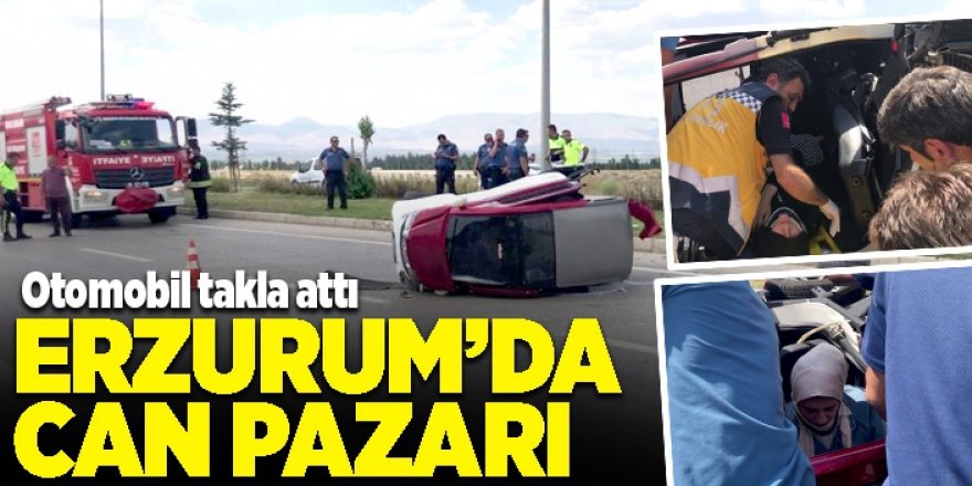 Erzurum'da otomobil takla attı
