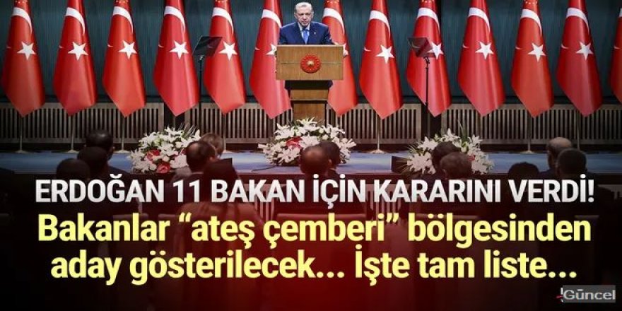 Erdoğan kabinedeki bakanlar için adaylık kararını verdi