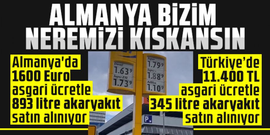 Almanya'da 1600 Euro asgari ücretle 893 litre akaryakıt satın alınıyor!