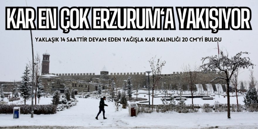 Erzurum Kent merkezinde kar kalınlığı 20 santimetre oldu