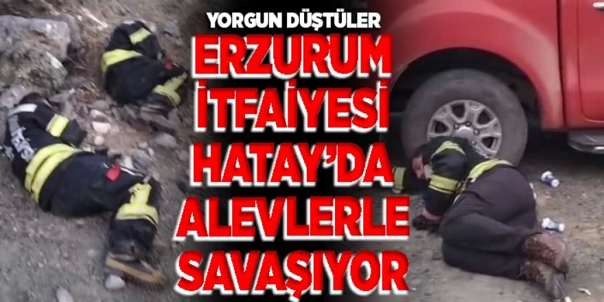 Alevlerle uykusuz mücadele eden itfaiyeciler yerde yatarak dinlendi