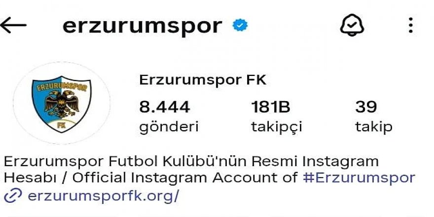 Erzurumspor FK sosyal medyada 22'nci sırada
