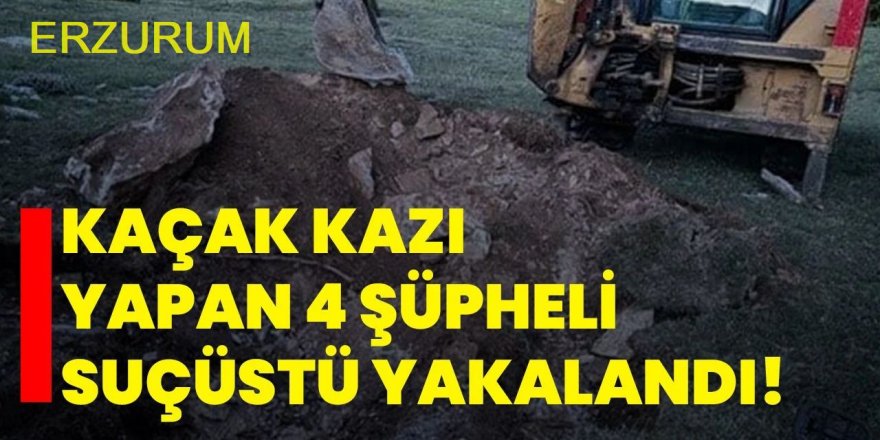 Erzurum'da Kaçak kazı yapan 4 şüpheli suçüstü yakalandı