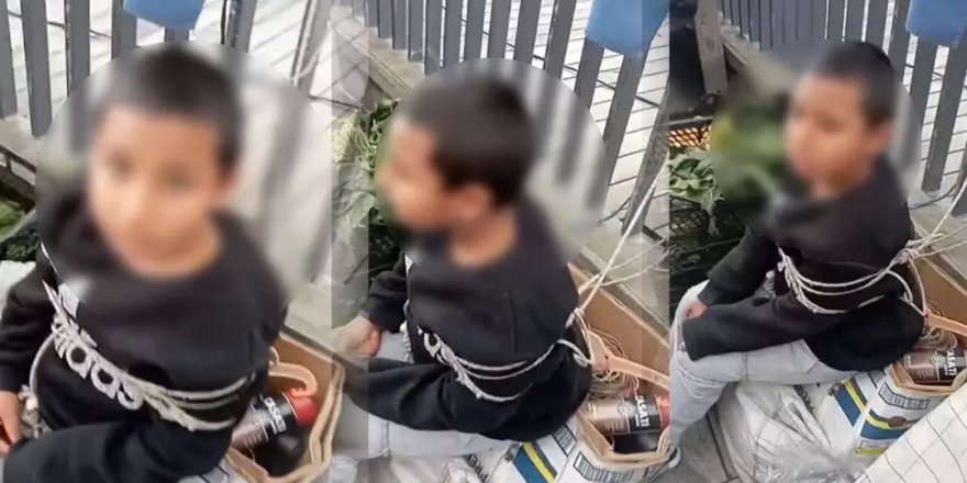 Eşofman çalan çocuğu herkesin ortasında iple bağlad