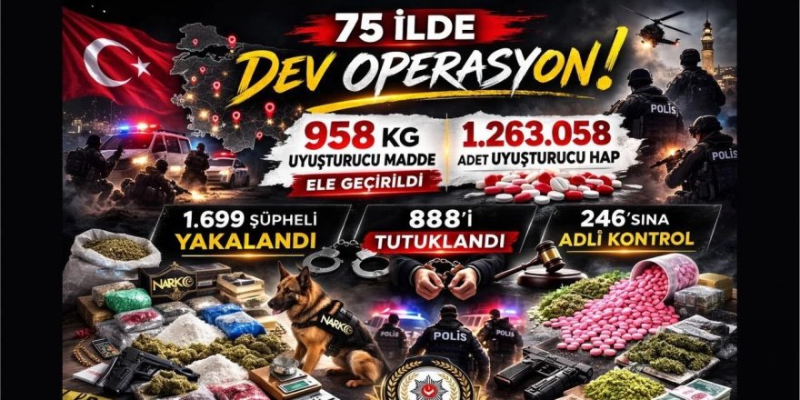 Erzurum ve 74 ilde narkotik operasyonu: 958 kilo uyuşturucu ele geçirildi