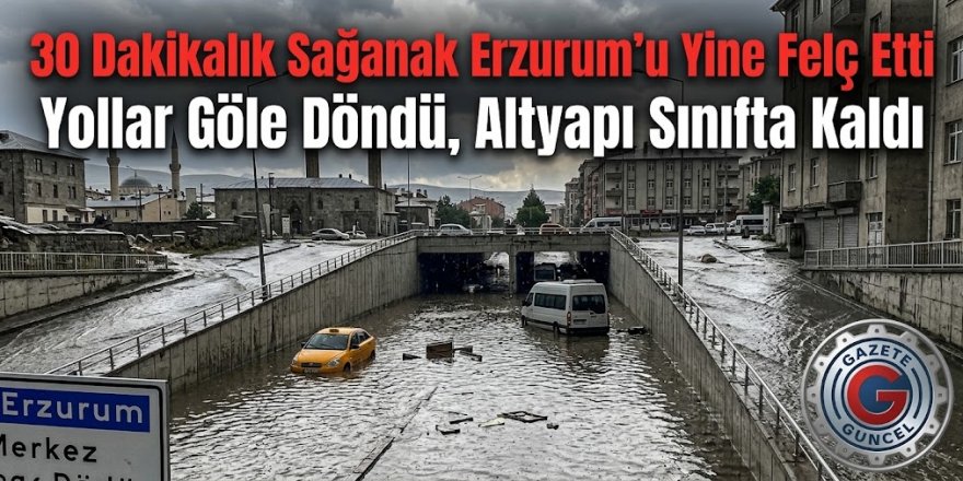 30 Dakikalık Sağanak, Altyapı Sınıfta Kaldı Erzurum'u Yine Felç Etti:
