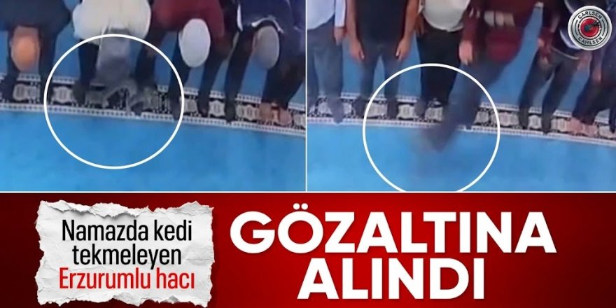 Türkiye Erzurum'daki bu görüntüyü konuşuyor:  Namazda tekmelediği kedi imamın başına çarptı! Şüpheli gözaltına alındı