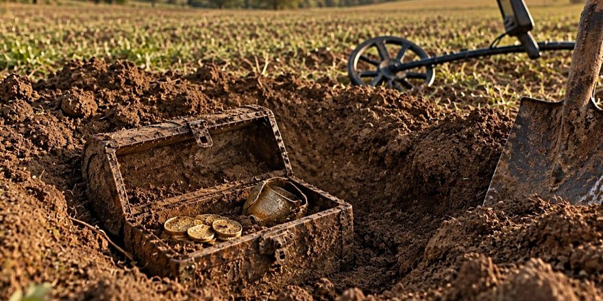 Dedektörle arama yaptığı tarlasında hazine buldu