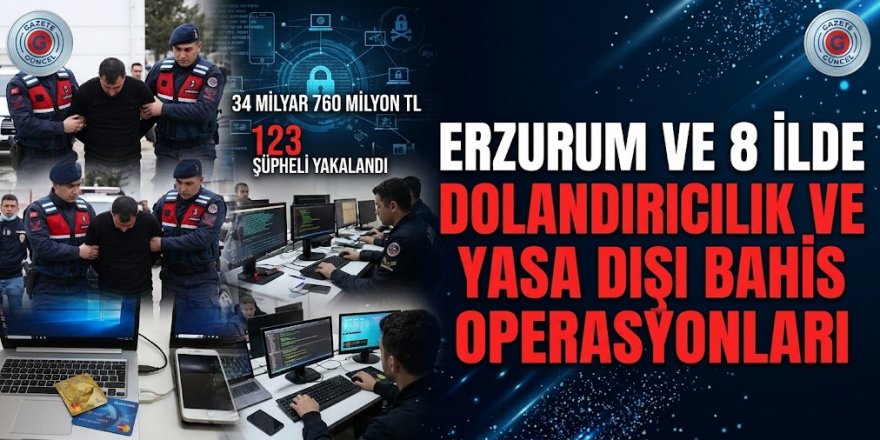 Erzurum ve 8 ilde Dolandırıcılık ve Yasa Dışı Bahis Operasyonları