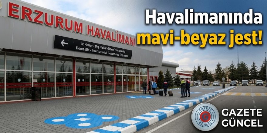 Havalimanında mavi-beyaz jest