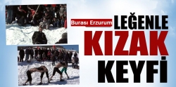 Erzurumluların leğenle kızak keyfi!