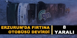 Erzurum’da fırtına otobüs devirdi!