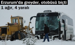 Greyder ve yolcu otobüsü çarpıştı