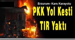 PKK'lılar yol kesip tır yaktı