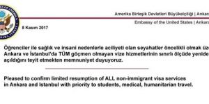 ABD Büyükelçiliği'nden son dakika vize paylaşımı