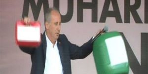 Muharrem İnce, kürsüye bidonlarla geldi, vatandaşa seslendi