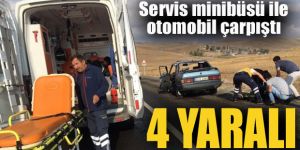 Erzurum'da Servis minibüsü ile otomobil çarpıştı: 4 yaralı