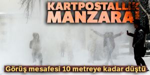 Erzurum'da kar yağışı ile kartpostallık görüntüler oluştu